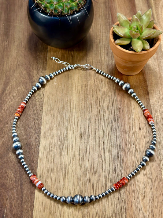 Red Spiny & Sterling Pearl Necklace