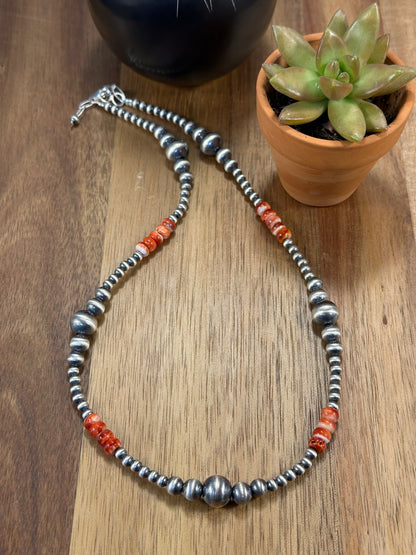 Red Spiny & Sterling Pearl Necklace