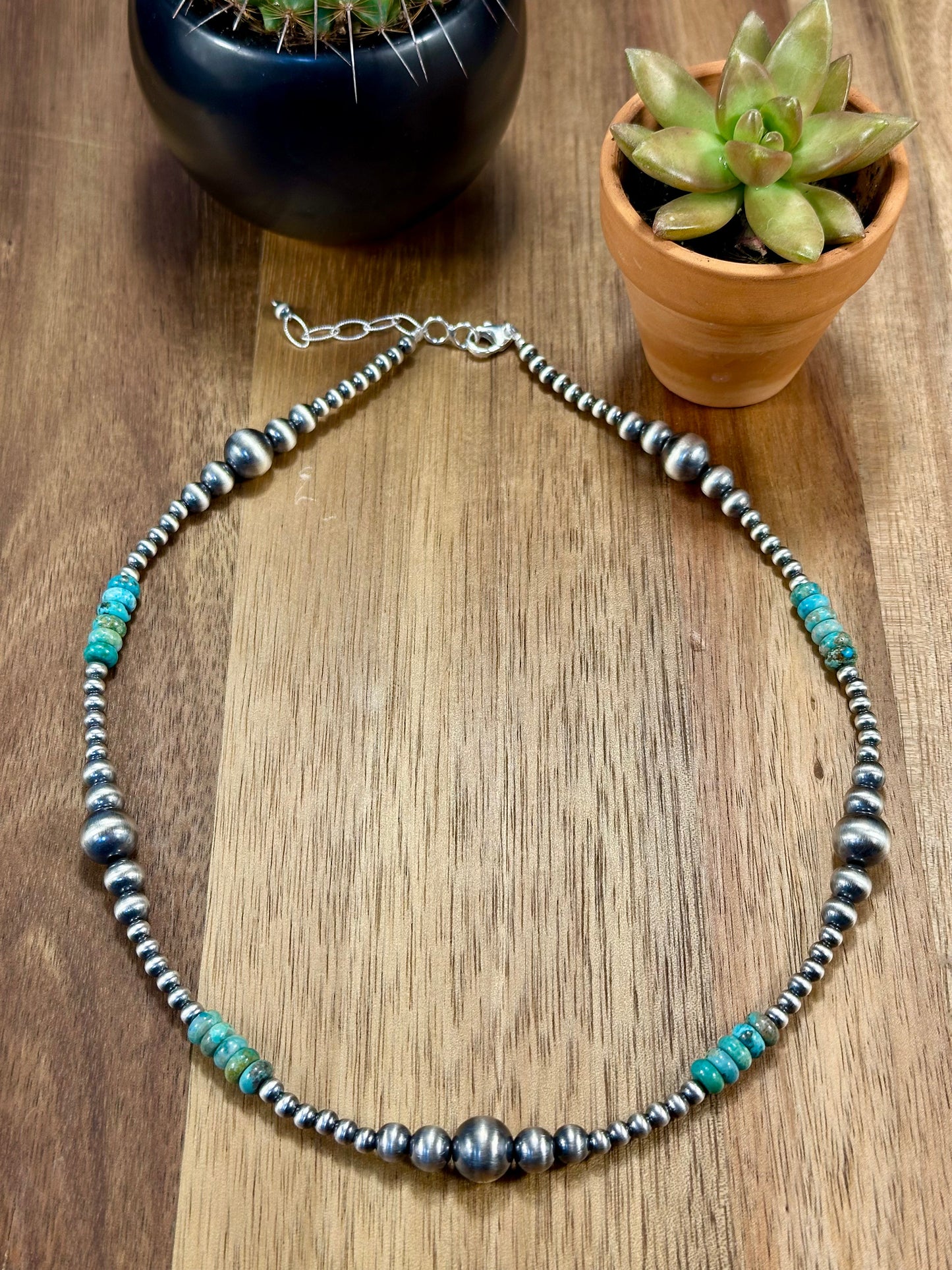 Kingman Turquoise & Sterling Pearl Necklace