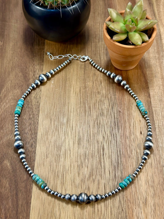 Kingman Turquoise & Sterling Pearl Necklace