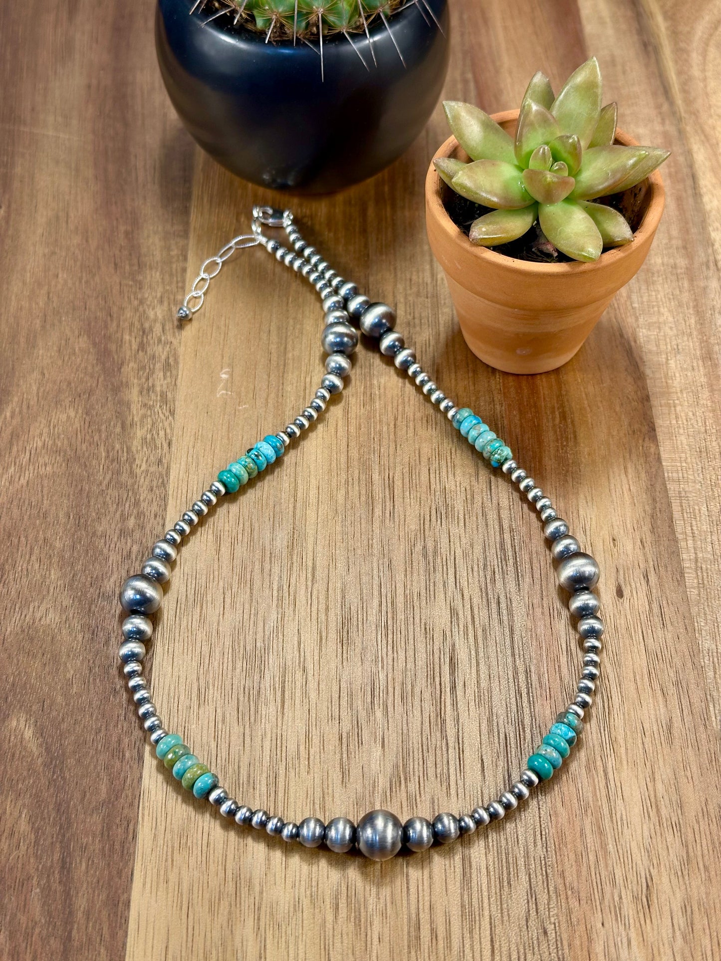 Kingman Turquoise & Sterling Pearl Necklace