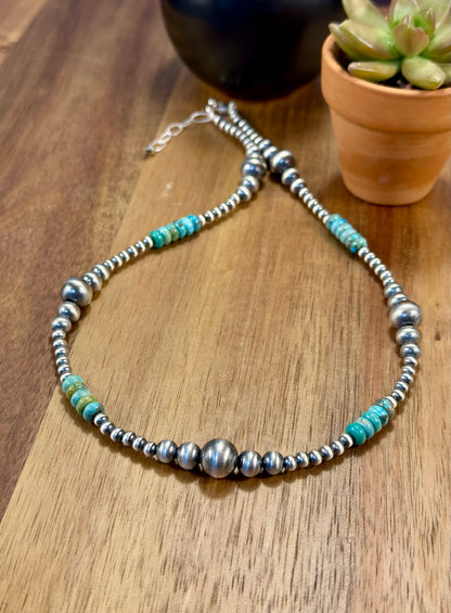 Kingman Turquoise & Sterling Pearl Necklace