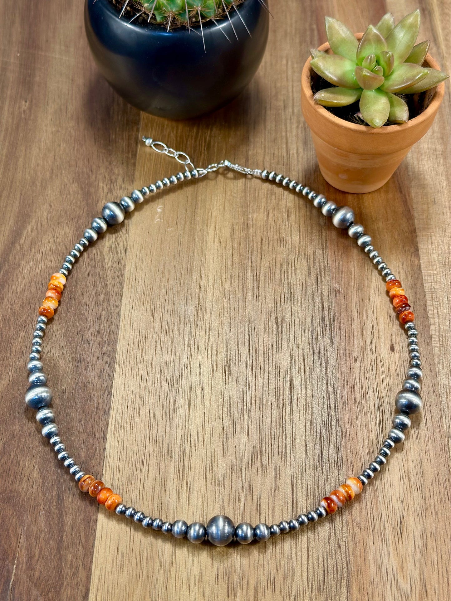 Orange Spiny & Sterling Pearl Necklace