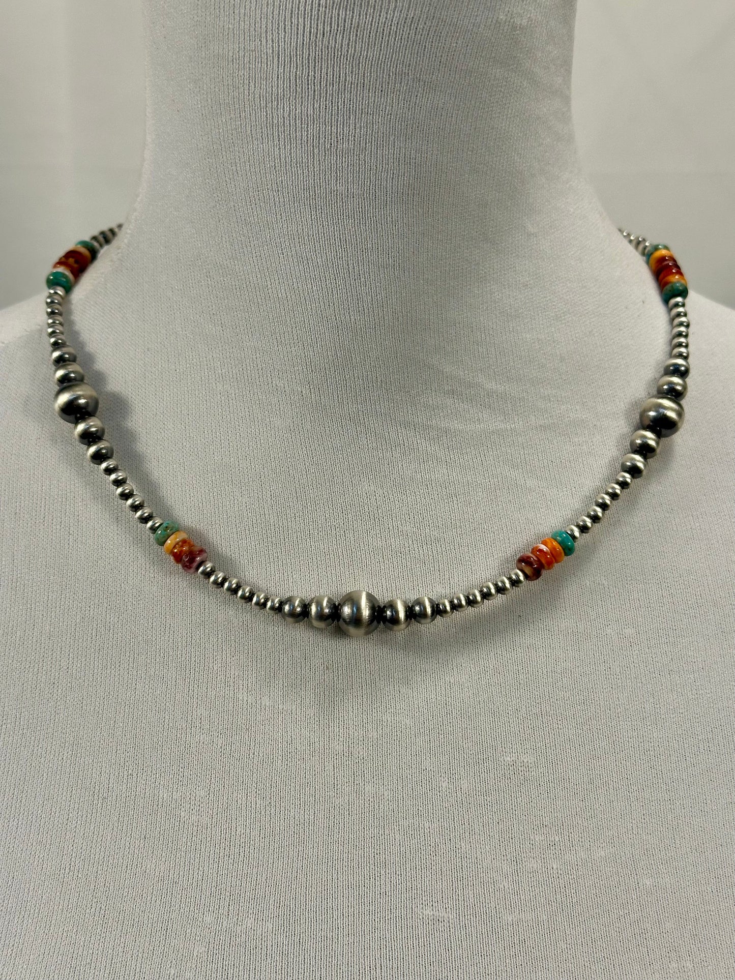Multi Color Stone & Sterling Pearl Necklace