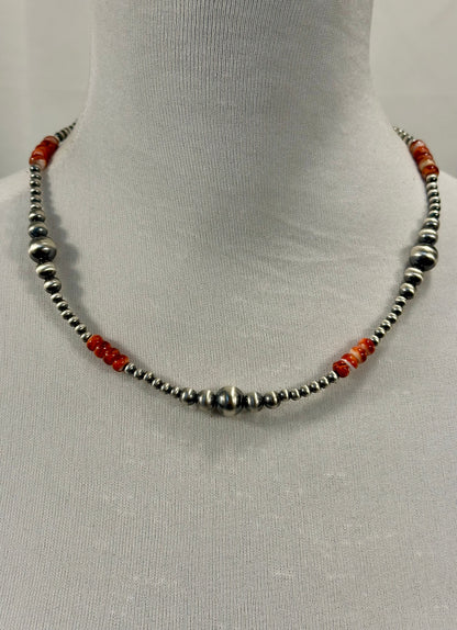 Red Spiny & Sterling Pearl Necklace