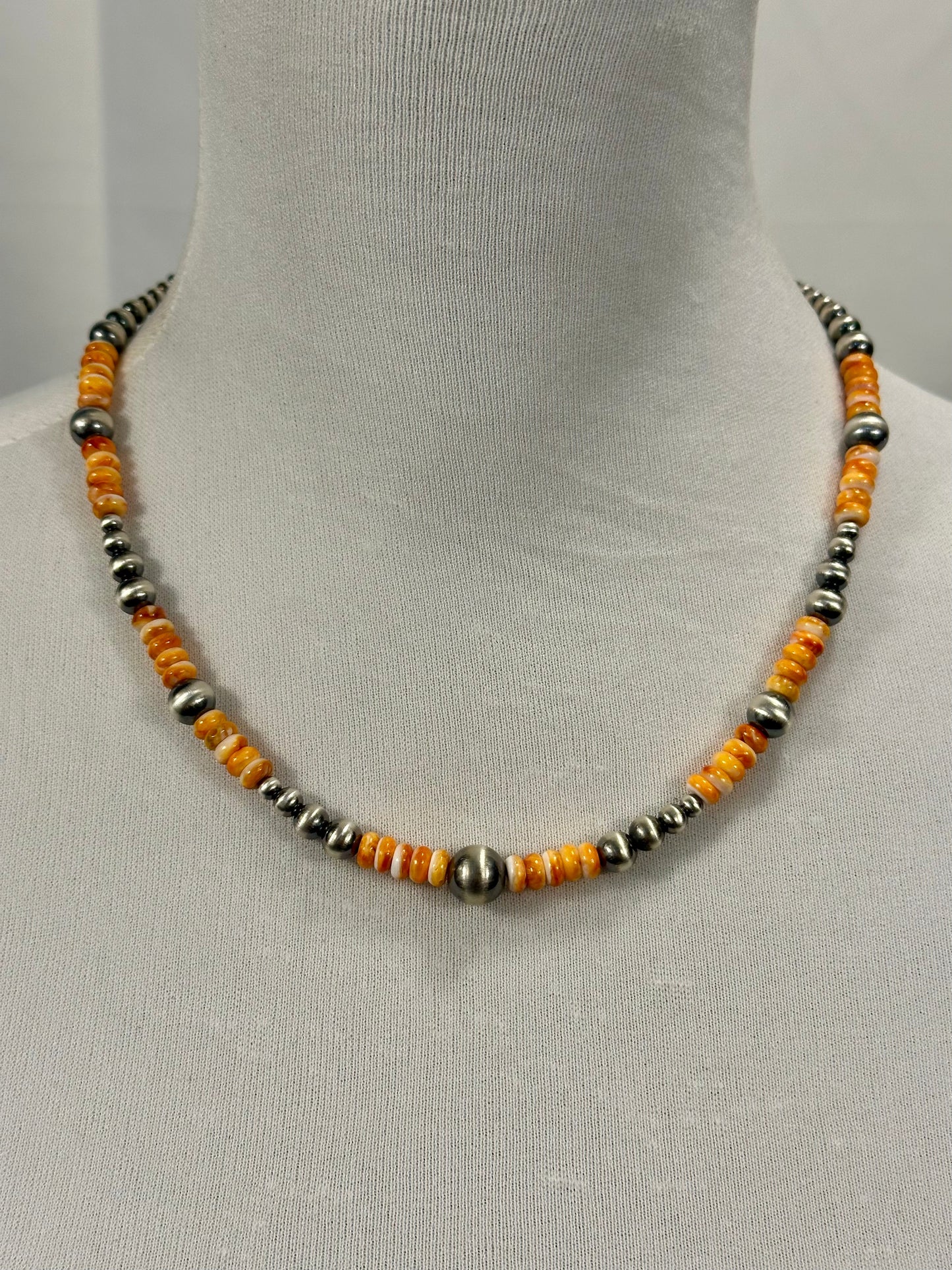 Orange Spiny & Sterling Pearl Necklace