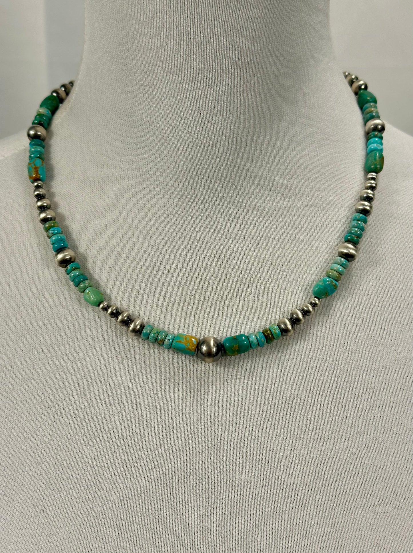Kingman Turquoise & Sterling Pearl Necklace