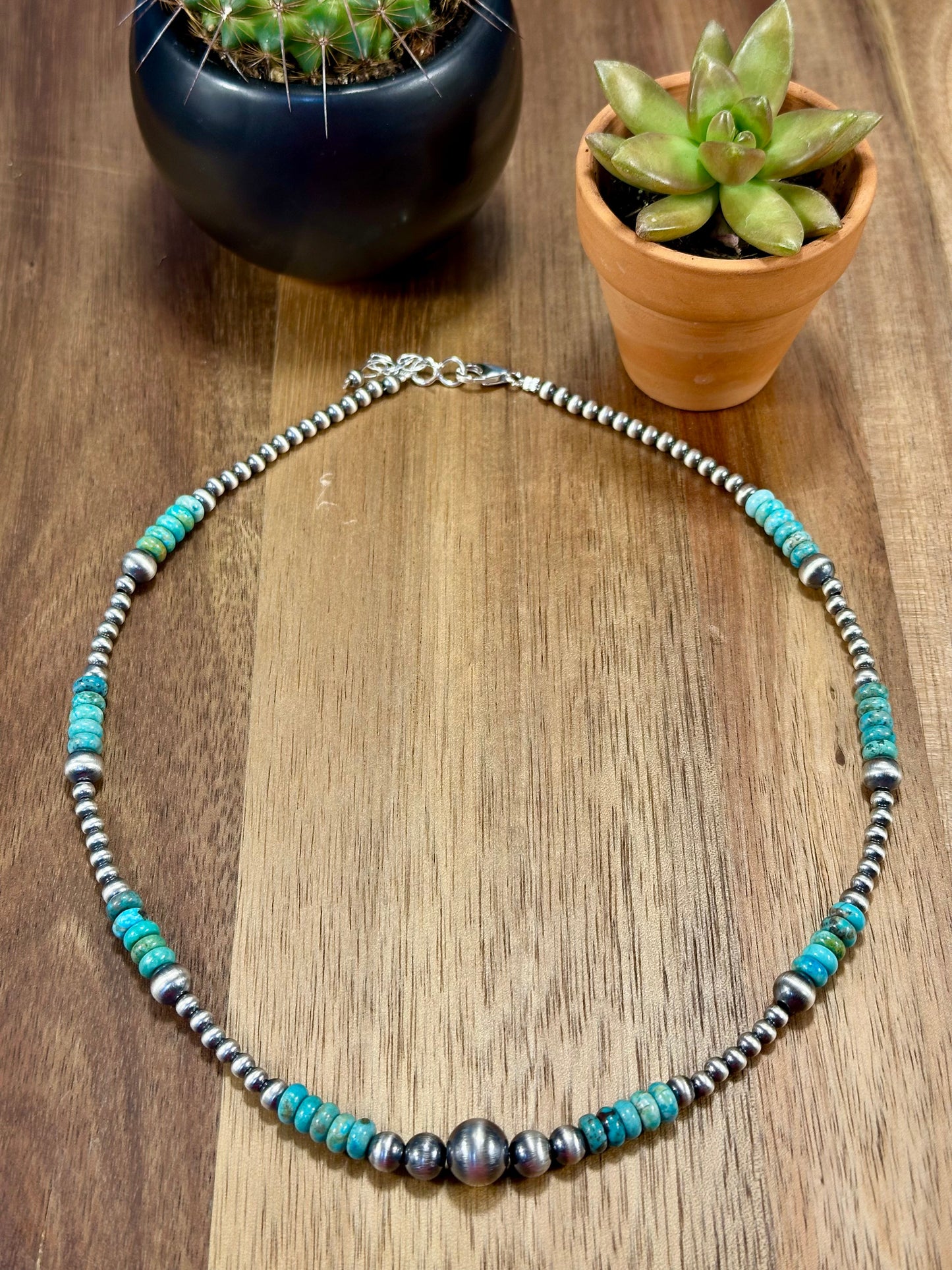 Kingman Turquoise and Silver Pearl Necklace