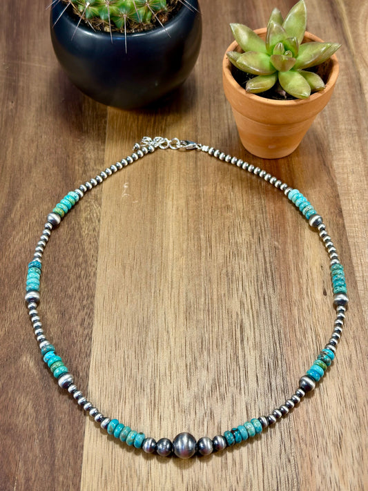 Kingman Turquoise and Silver Pearl Necklace