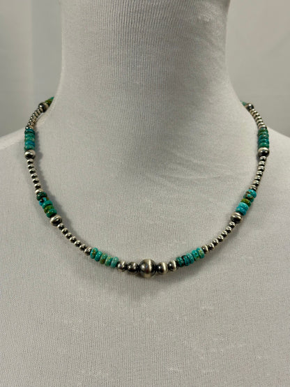 Kingman Turquoise and Silver Pearl Necklace