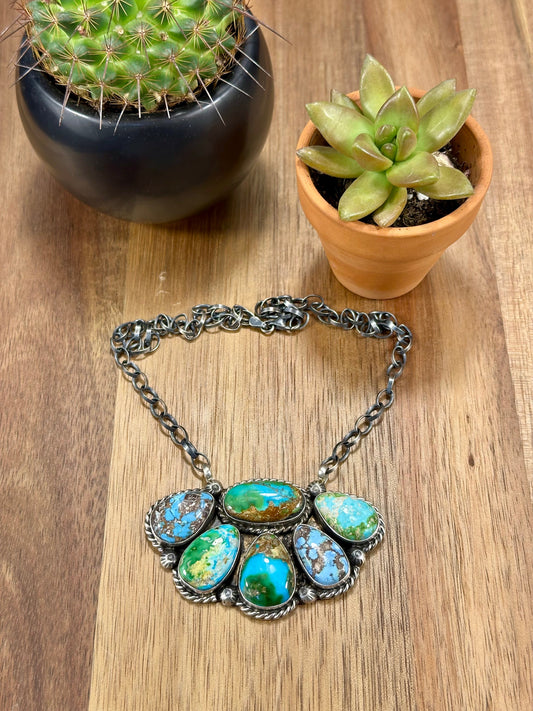 Multi Color Half Cluster Necklace