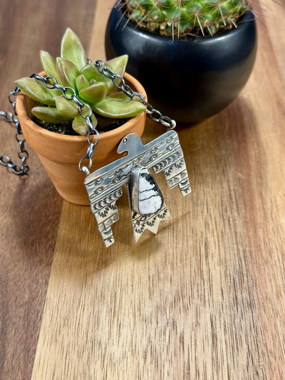 White Buffalo & Sterling Silver Thunderbird Necklace
