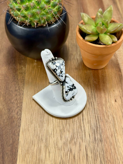 White Buffalo 2 Stone Sterling Silver Ring