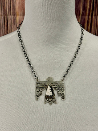 White Buffalo & Sterling Silver Thunderbird Necklace