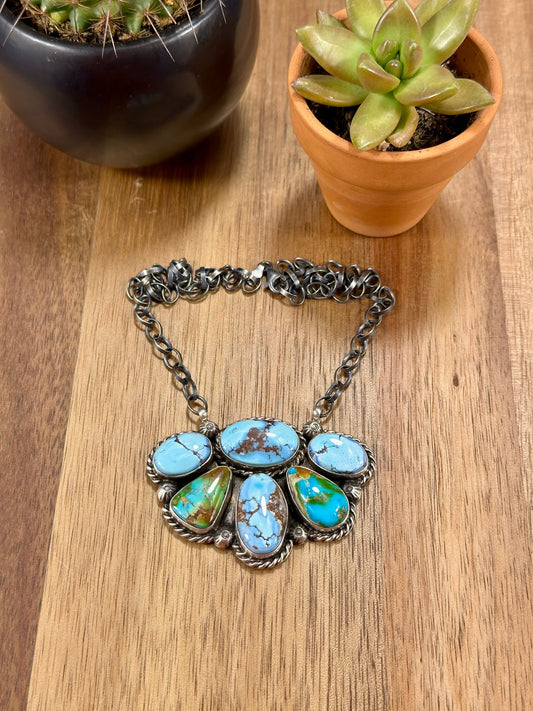 Mixed Mines Half Cluster Sterling Silver Necklace