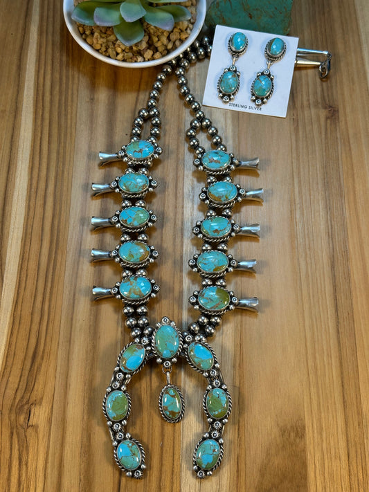 Kingman Turquoise Squash Necklace and Earring Set