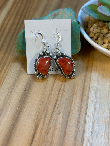 Red Spiny Mini Lariat Necklace and Earring set