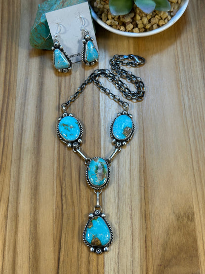 Kingman Turquoise Mini Lariat Necklace and Earring set