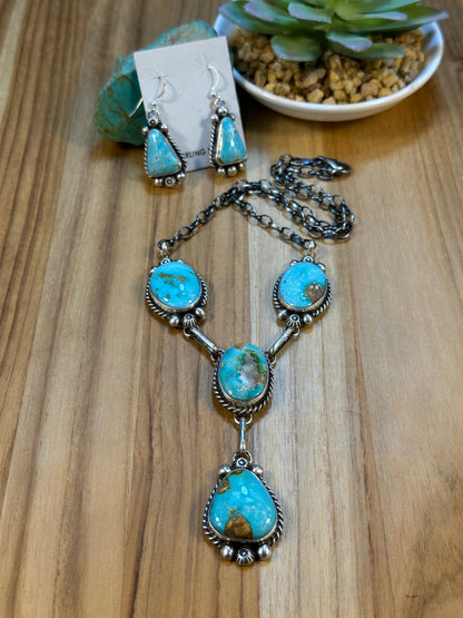 Kingman Turquoise Mini Lariat Necklace and Earring set
