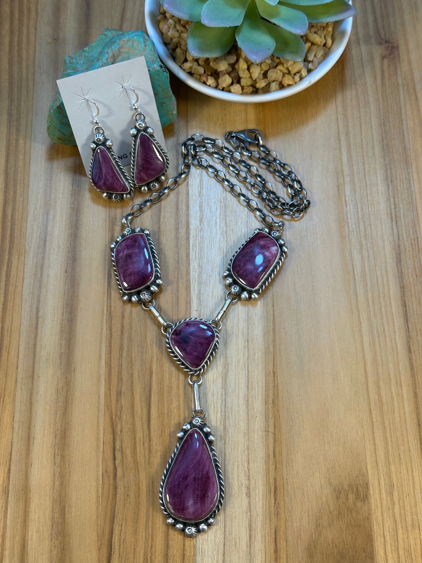 Purple Spiny Mini Lariat Necklace and Earring set