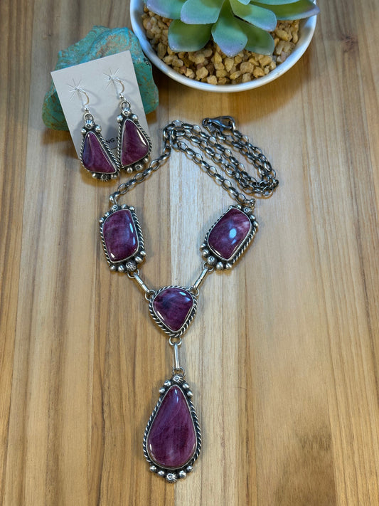 Purple Spiny Mini Lariat Necklace and Earring set