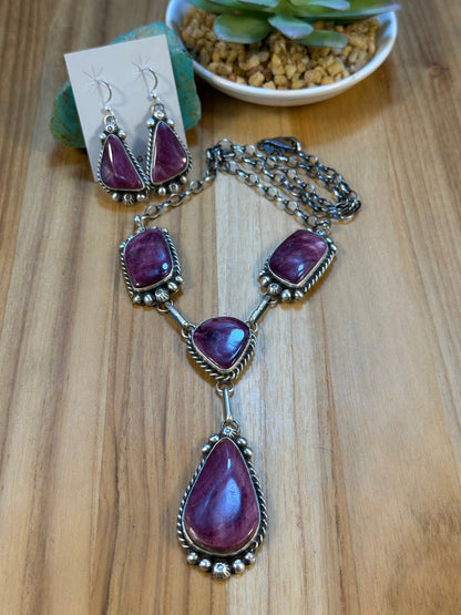 Purple Spiny Mini Lariat Necklace and Earring set
