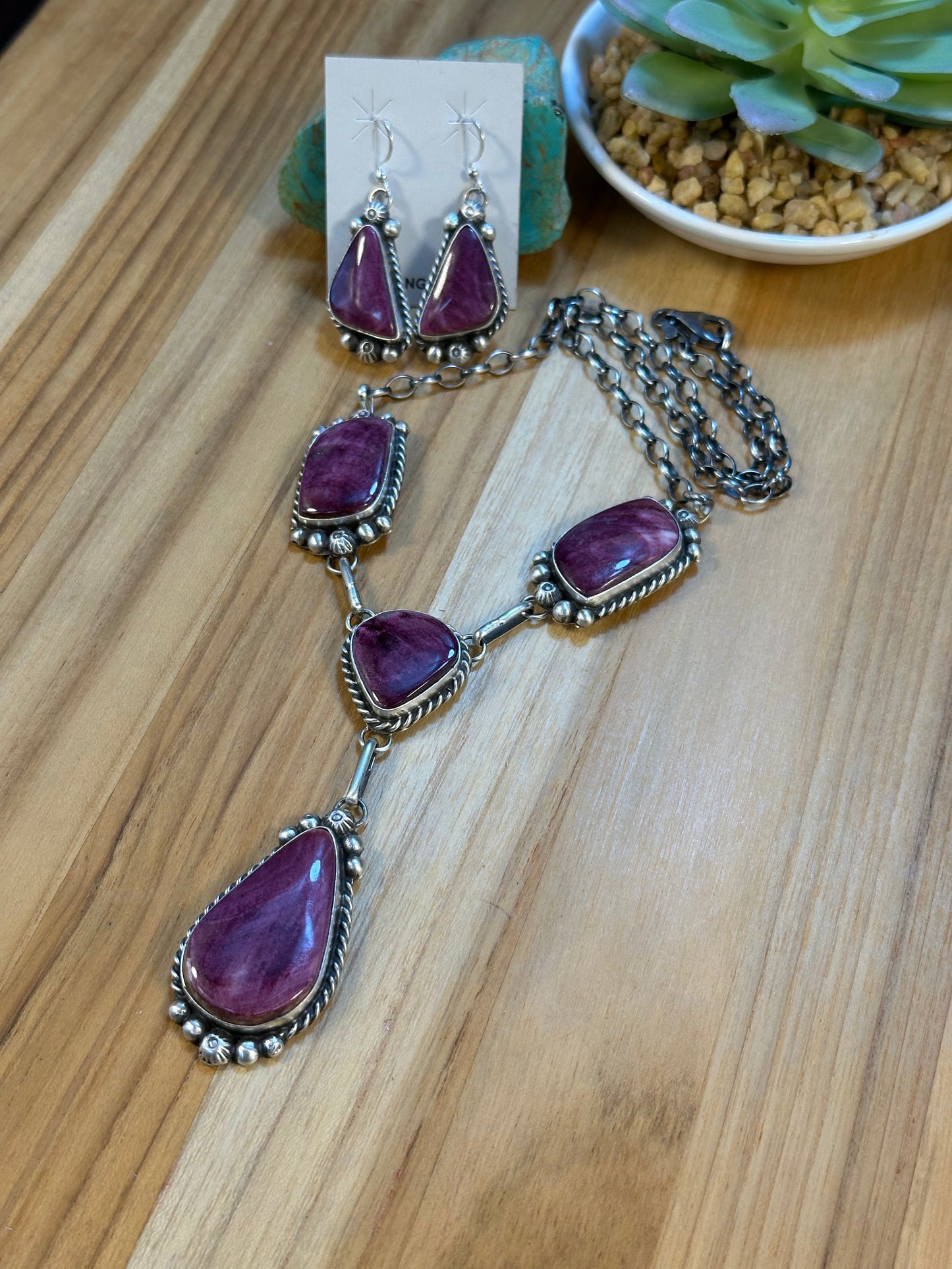 Purple Spiny Mini Lariat Necklace and Earring set