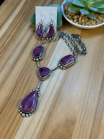 Purple Spiny Mini Lariat Necklace and Earring set