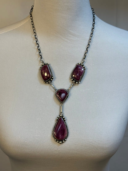 Purple Spiny Mini Lariat Necklace and Earring set