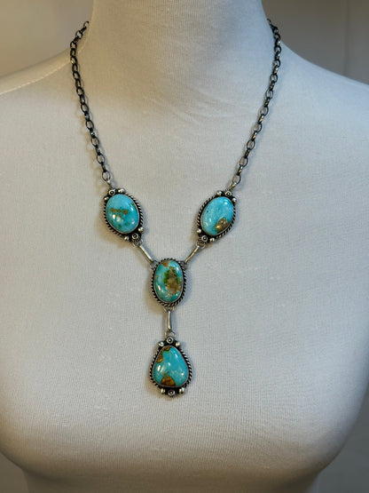 Kingman Turquoise Mini Lariat Necklace and Earring set