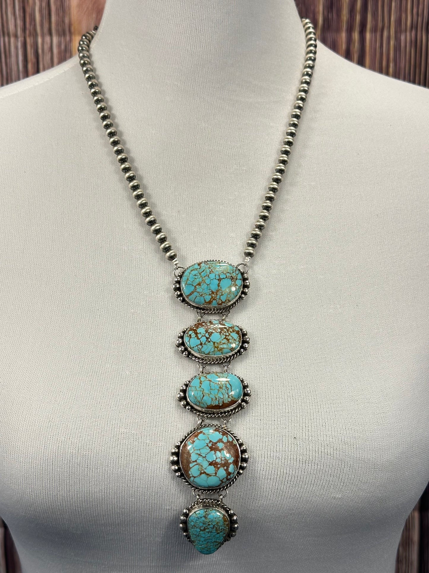 #8 Turquoise and Sterling  Pearl Lariat Necklace
