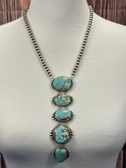 #8 Turquoise and Sterling  Pearl Lariat Necklace