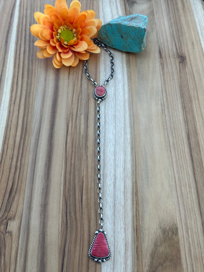 Red Spiny 2 Stone Sterling Silver Necklace