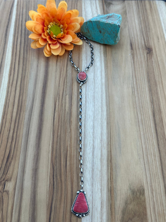 Red Spiny 2 Stone Sterling Silver Necklace