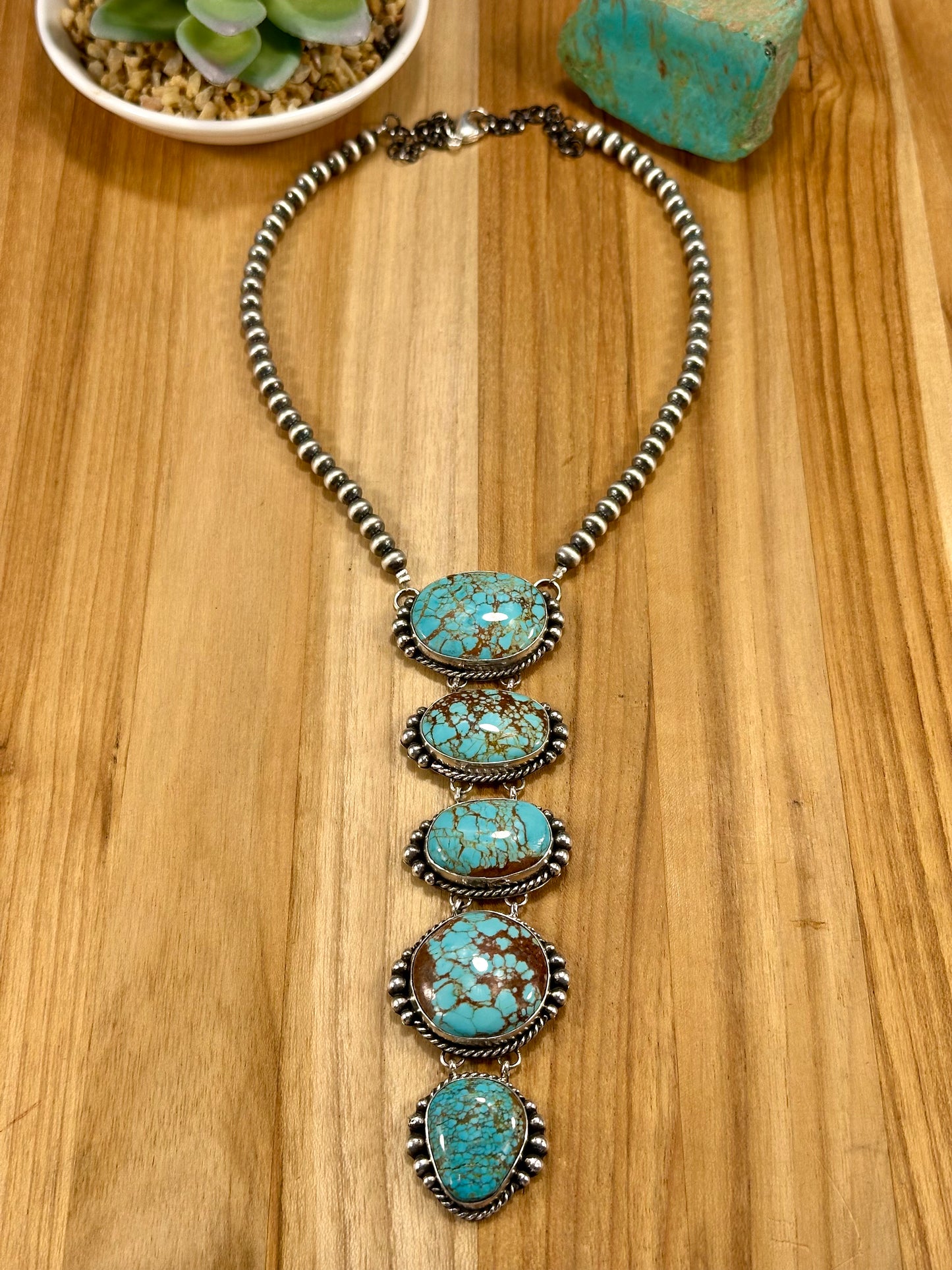 #8 Turquoise and Sterling  Pearl Lariat Necklace