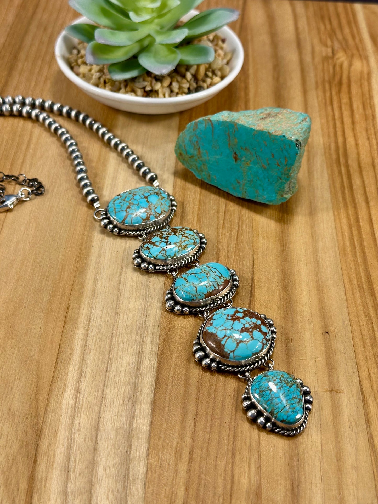 #8 Turquoise and Sterling  Pearl Lariat Necklace