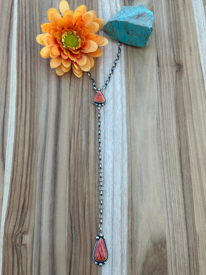 Orange Spiny 2 Stone Sterling Silver Necklace