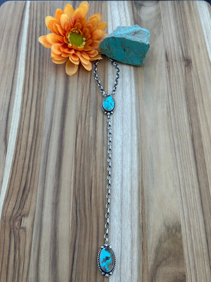 Kingman Turquoise 2 Stone Sterling Silver Necklace