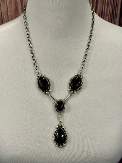 Black Onyx Mini Lariat Necklace Set