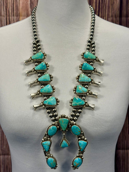 Kingman Turquoise Squash Blossom Necklace Set