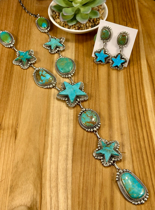 Kingman Turquoise Star Lariat Necklace Set