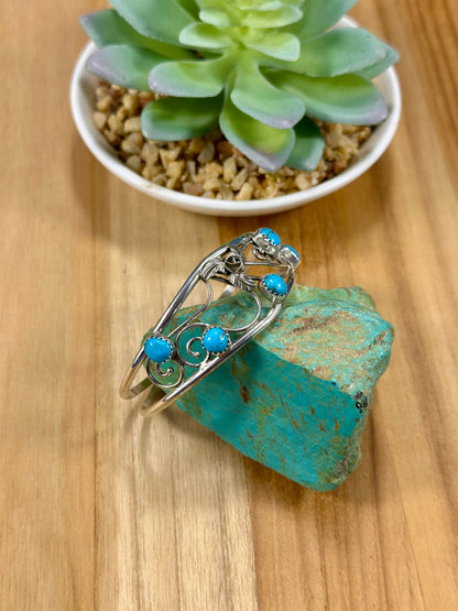 Kingman Turquoise Floral Cluster Cuff Bracelet