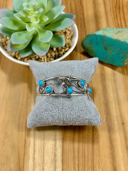 Kingman Turquoise Floral Cluster Cuff Bracelet