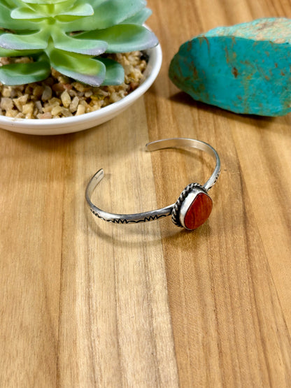 Single Stone Red Spiny Tear Drop Open Cuff