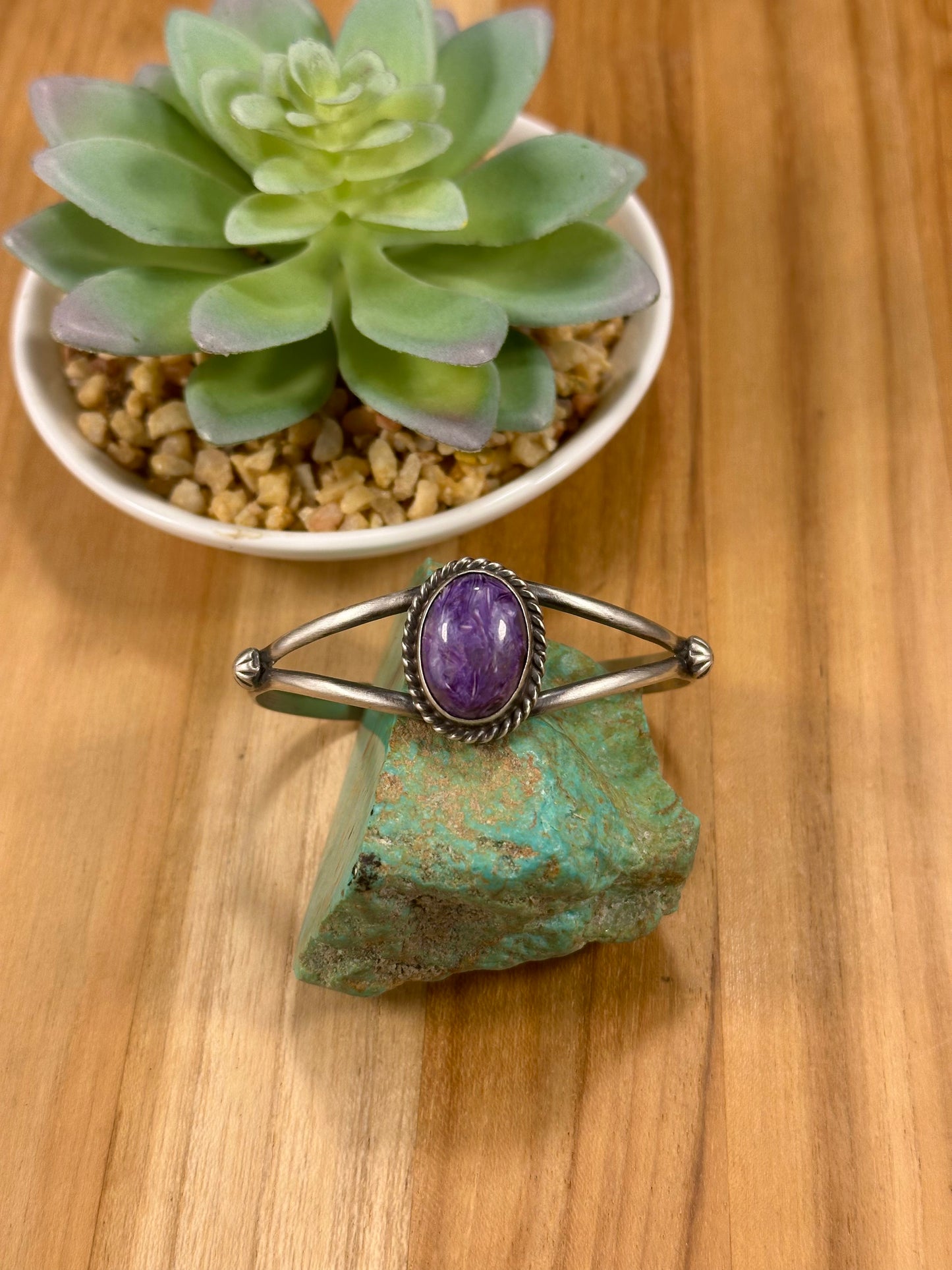 Charoite Single Stone Oval Cuff Bracelet