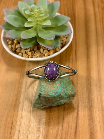 Charoite Single Stone Oval Cuff Bracelet