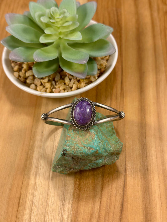 Charoite Single Stone Oval Cuff Bracelet