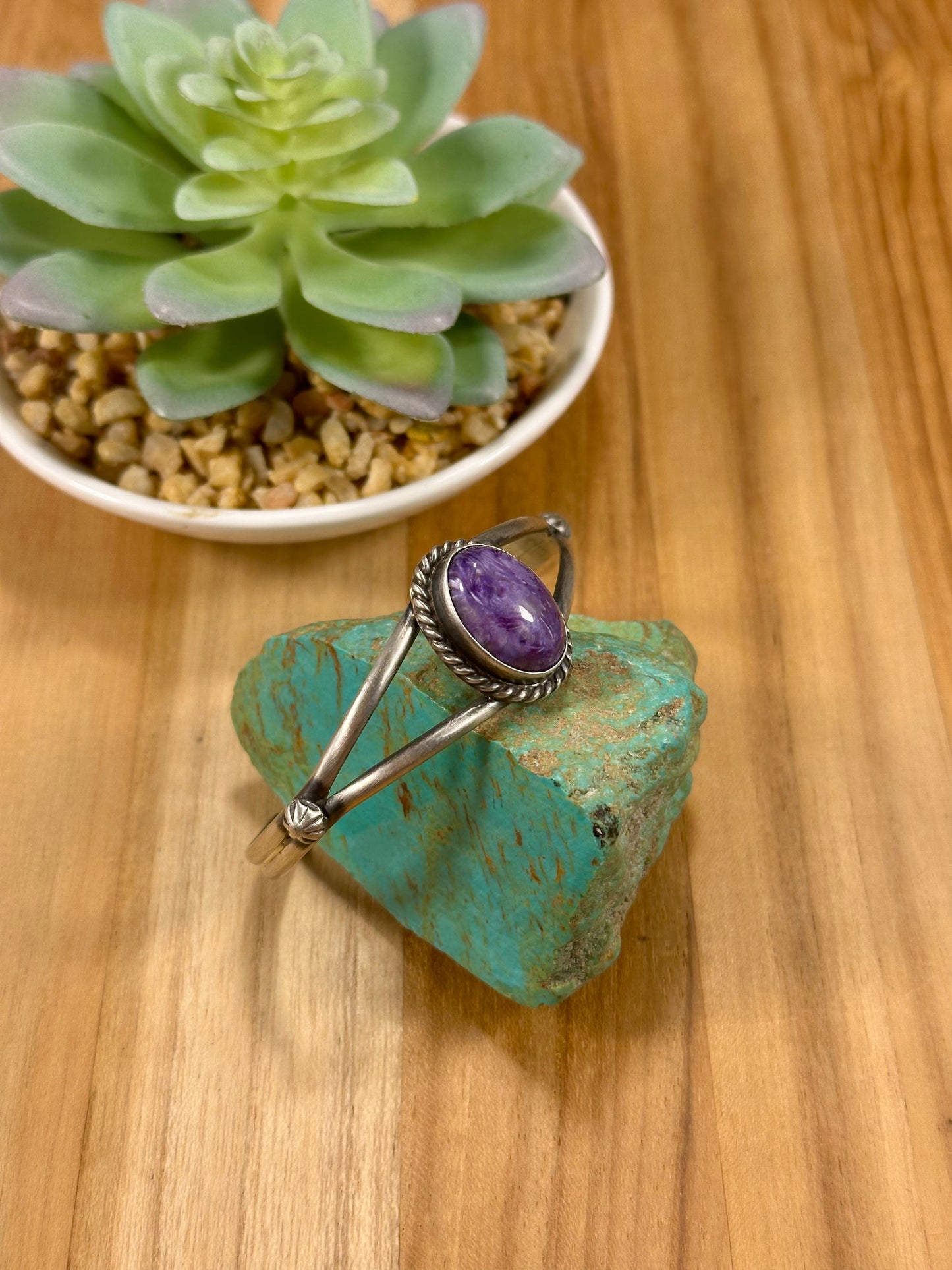 Charoite Single Stone Oval Cuff Bracelet