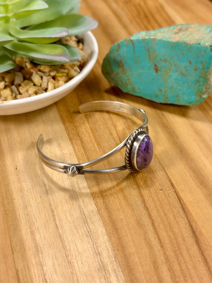 Charoite Single Stone Oval Cuff Bracelet