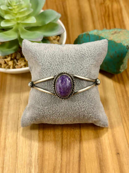 Charoite Single Stone Oval Cuff Bracelet